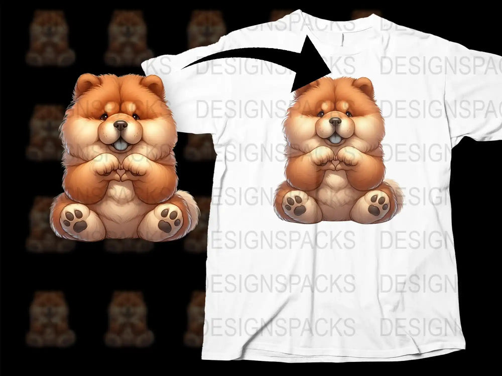 Cute Fluffy Chow Chow Dog Graphic T-Shirt, Unisex Cartoon Animal Tee, Soft Cotton, Casual Wear, Pet Lover Gift