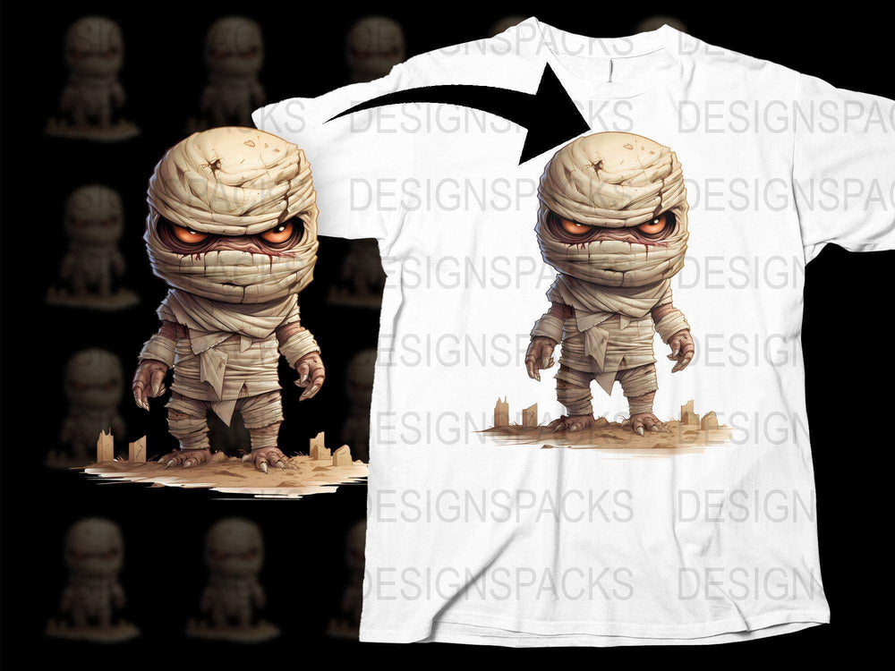 Mummy Character T-Shirt, Unique Horror Comic Style, Graphic Tee for Halloween, Unisex Cotton Shirt