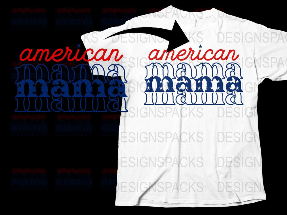 American Mama Patriotic T-Shirt, Red Blue White USA Flag Colors, 4th of July Independence Day Apparel for Women