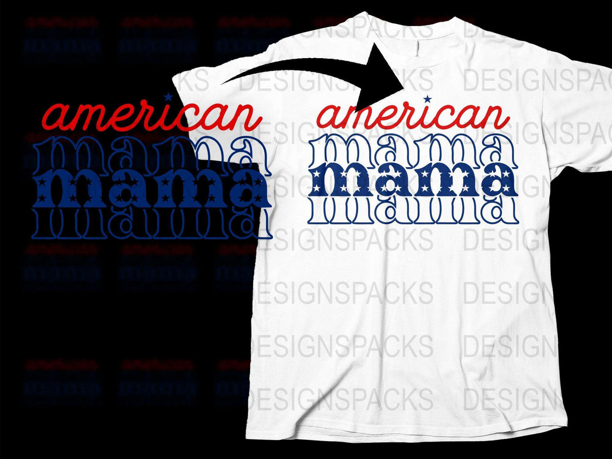 American Mama Patriotic T-Shirt, Red Blue White USA Flag Colors, 4th of July Independence Day Apparel for Women
