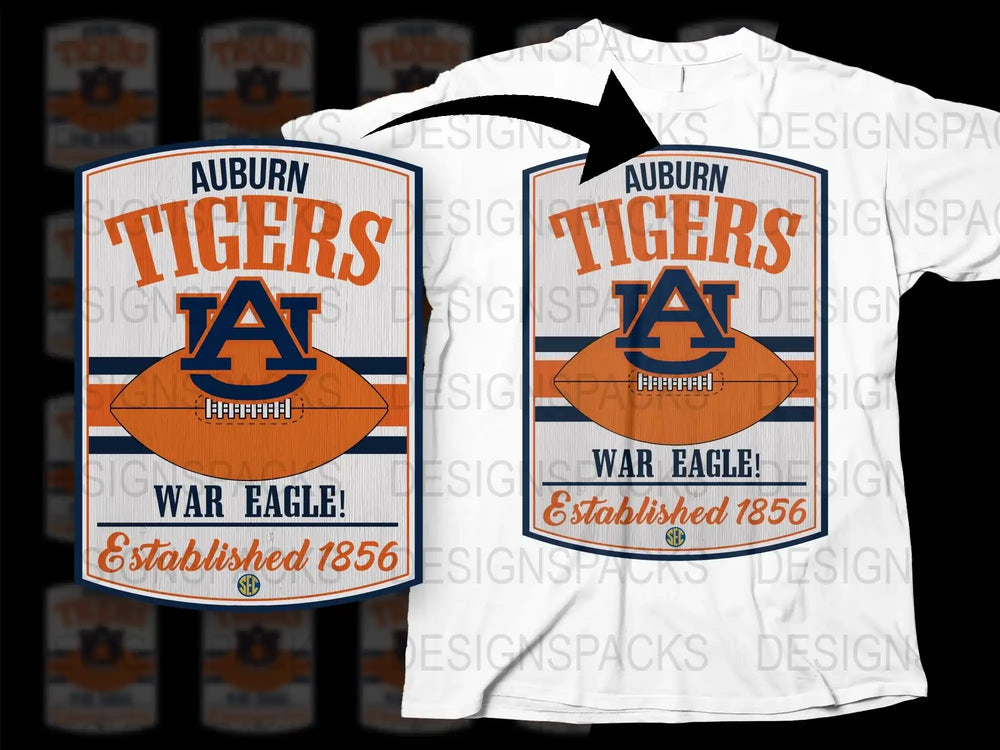 Auburn Tigers Football T-Shirt, War Eagle White Tee, Vintage College Apparel, Established 1856 Graphic Shirt