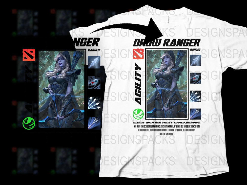 Dota 2 Drow Ranger Graphic T-Shirt, Gaming Tee, Fantasy Character Shirt, Video Game Merchandise, Gamer Apparel