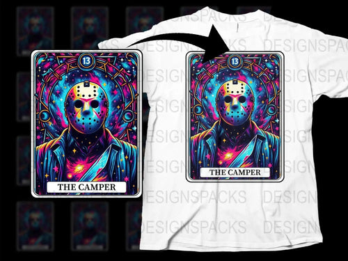 Jason Horror Movie Inspired Tarot Card T-Shirt, Vibrant Galaxy Design, Unisex Graphic Tee