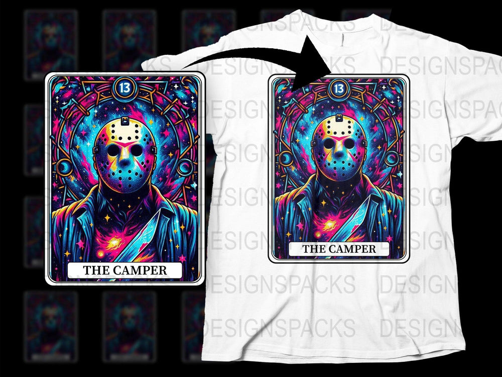 Jason Horror Movie Inspired Tarot Card T-Shirt, Vibrant Galaxy Design, Unisex Graphic Tee