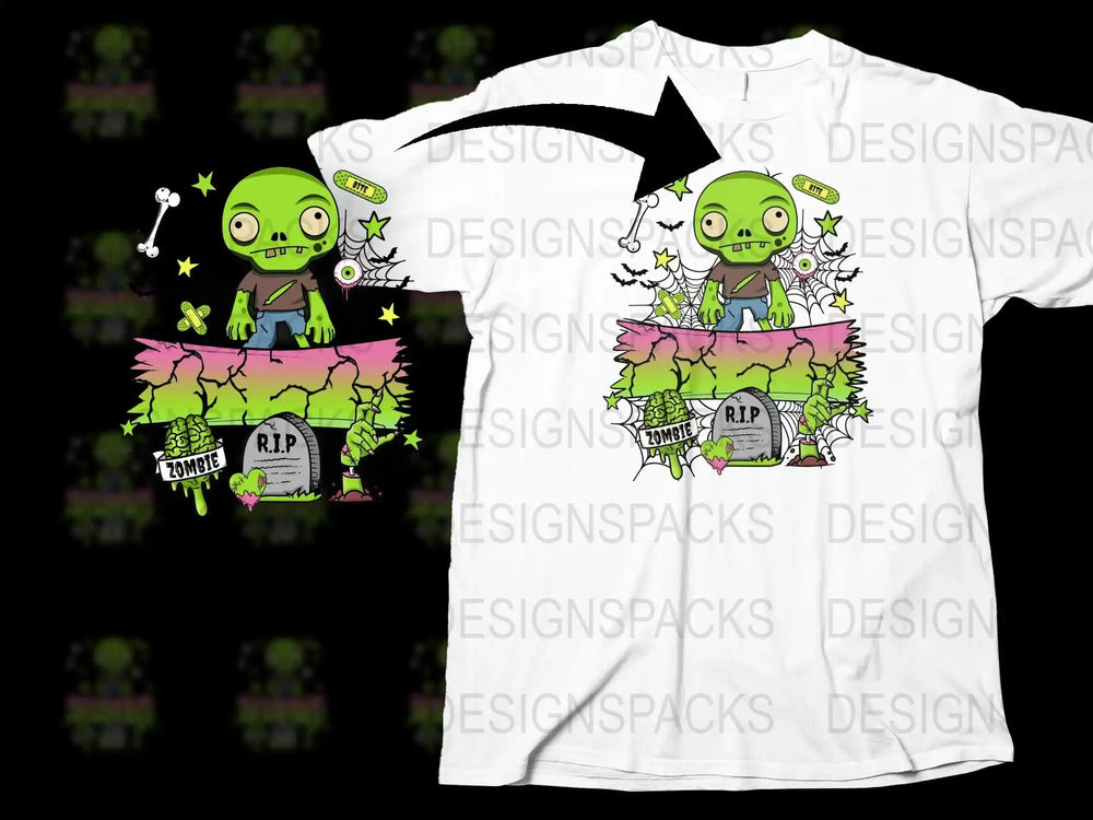 Zombie Cartoon Graphic T-Shirt, Colorful Unisex Kids Tee, Fun Halloween Shirt, Cute Monster Design Top