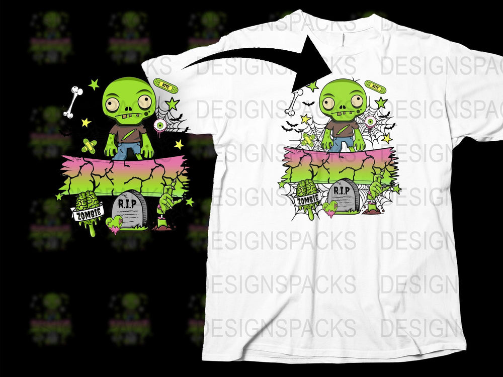 Zombie Cartoon Graphic T-Shirt, Colorful Unisex Kids Tee, Fun Halloween Shirt, Cute Monster Design Top