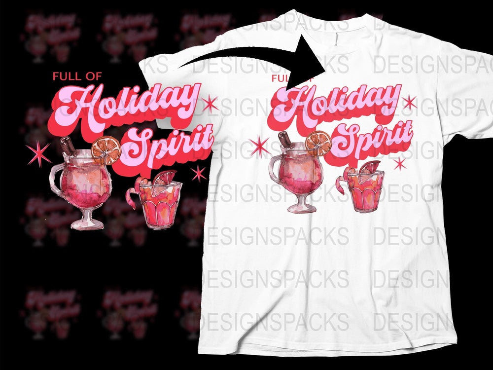Holiday Spirit T-Shirt Festive Christmas Drink Graphic Tee Unisex Cotton Shirt Casual Apparel Festive Season Design