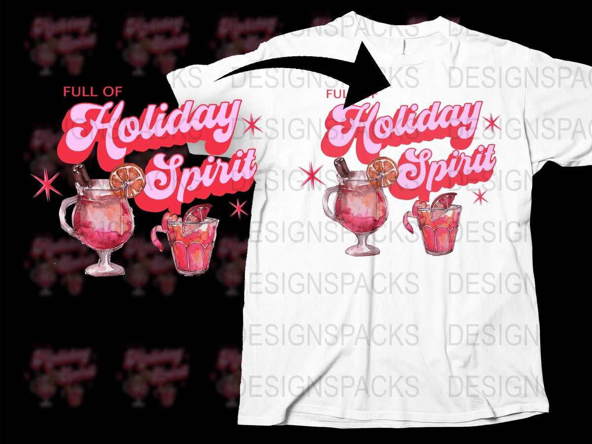 Holiday Spirit T-Shirt Festive Christmas Drink Graphic Tee Unisex Cotton Shirt Casual Apparel Festive Season Design