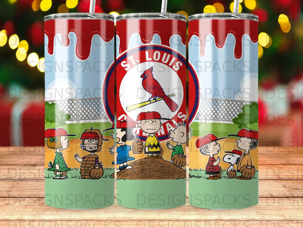St. Louis Cardinals baseball characters on a tumbler.