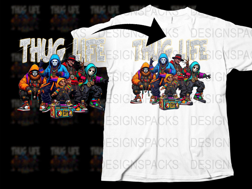 Thug Life Graphic T-Shirt, Hip Hop Style, Colorful Urban Streetwear, Men's and Women's Fashion Tee