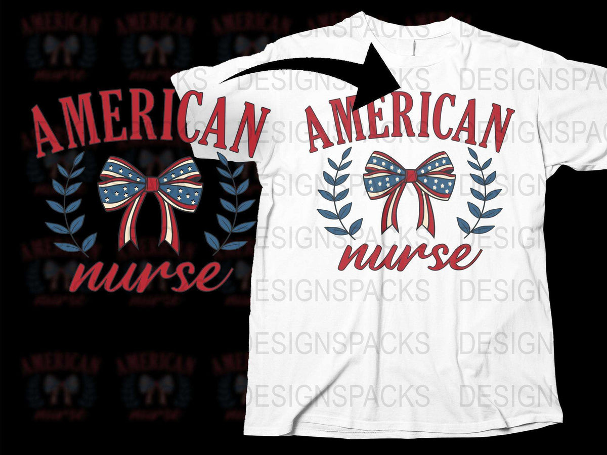 American Nurse Patriotic T-Shirt, Red White Blue Bow, Independence Day Nurse Tee, USA Flag Design, Unisex Healthcare Shirt