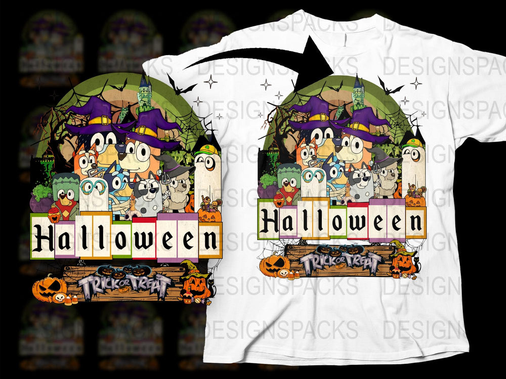 Halloween Themed T-Shirt, Cartoon Dogs Trick or Treat, Cute Spooky Tee for All Ages