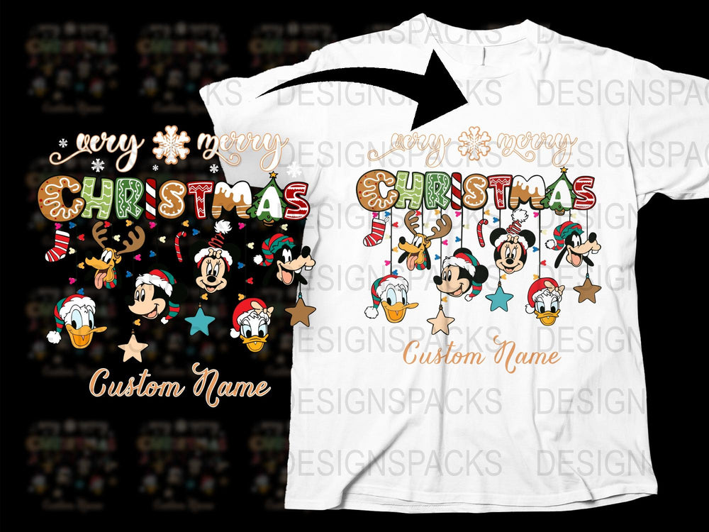 Custom Name Disney Christmas T-Shirt, Mickey Minnie Holiday Tee, Festive Family Matching Shirts, Personalized Kids and Adult Sizes