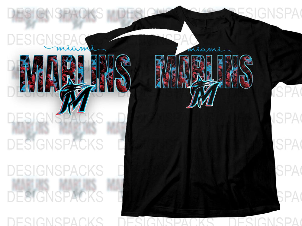 Miami Marlins Logo T-Shirt, Black Cotton Tee, Sports Fan Apparel, Graphic Print Shirt for Baseball Fans