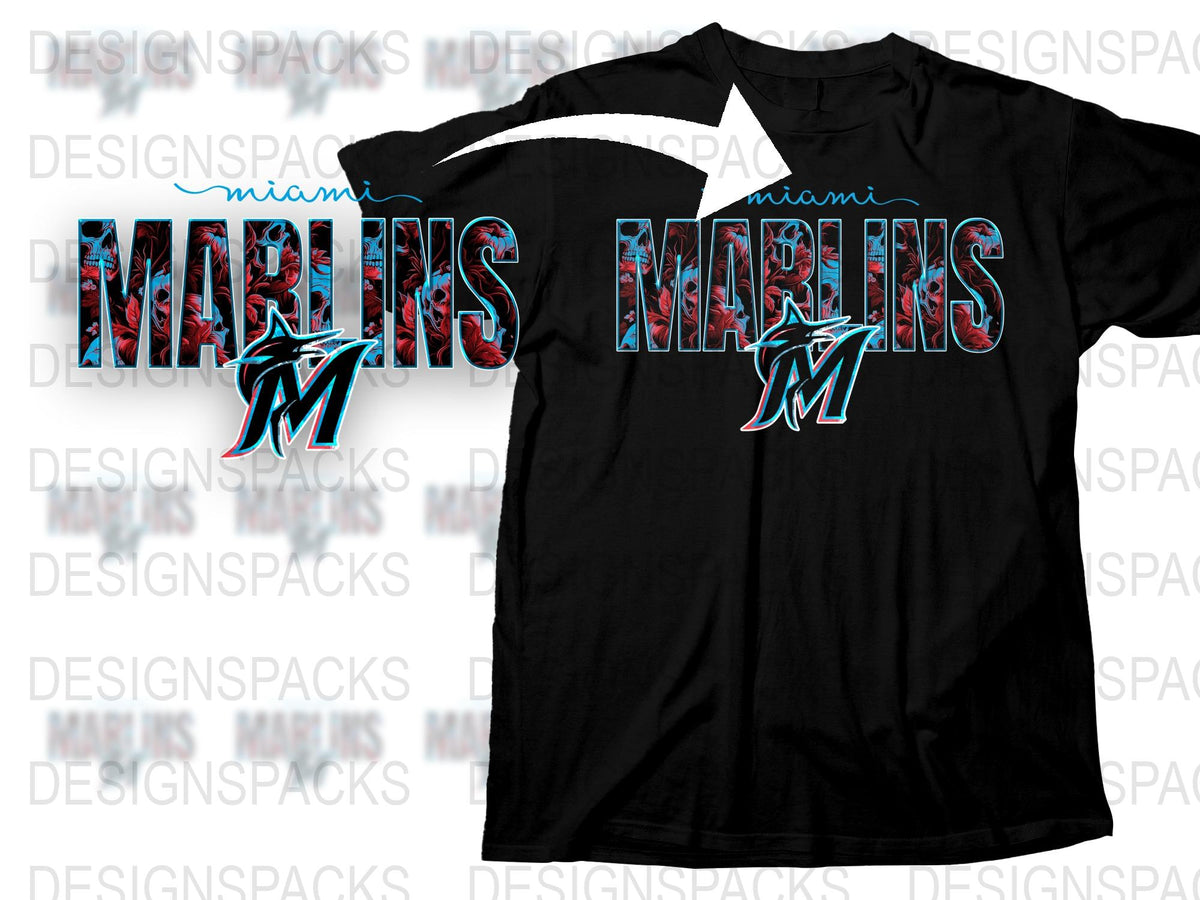 Miami Marlins Logo T-Shirt, Black Cotton Tee, Sports Fan Apparel, Graphic Print Shirt for Baseball Fans