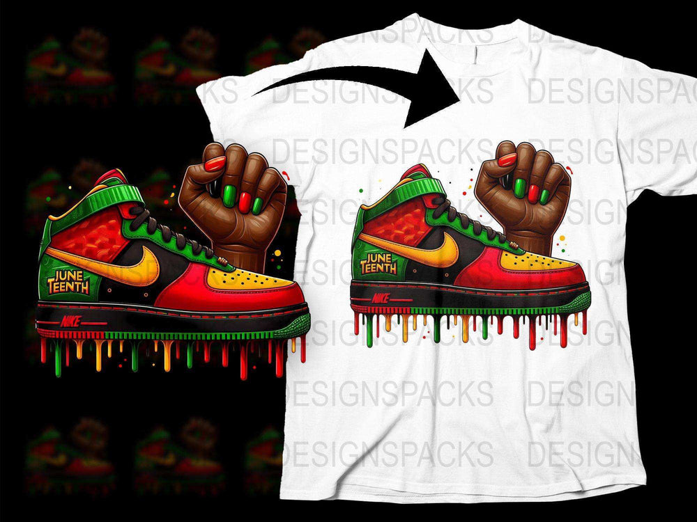 June Teenth Nike Sneakers Themed T-Shirt, Colorful Dripping Paint Design, Unisex Fashion Tee
