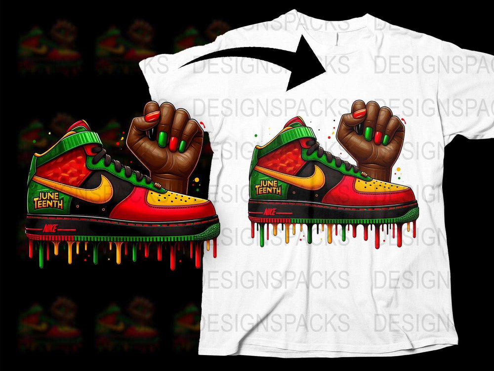 June Teenth Nike Sneakers Themed T-Shirt, Colorful Dripping Paint Design, Unisex Fashion Tee