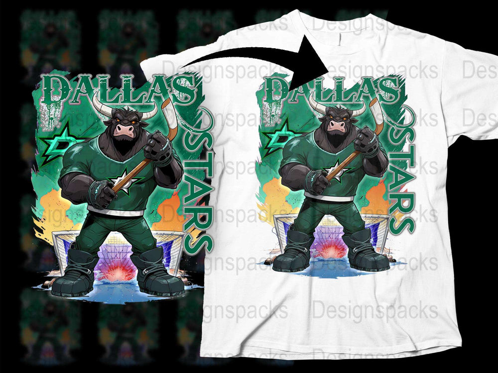 Dallas Stars Themed T-Shirt, Hockey Mascot Graphic Tee, Men's Sports Fan Apparel, Unique Team Support Shirt