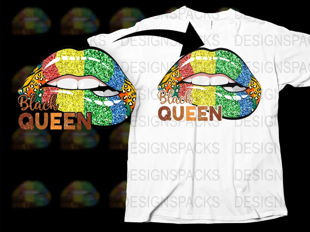 Colorful Black Queen Lips T-Shirt, African Pride Graphic Tee, Multicolor Rainbow Print, Trendy Women's Fashion Top, Unique Gift Idea