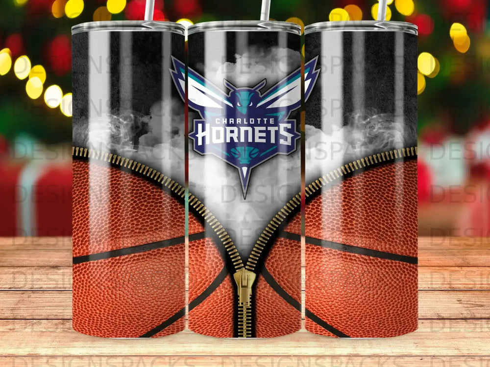 Charlotte Hornets basketball tumbler with zipper design.