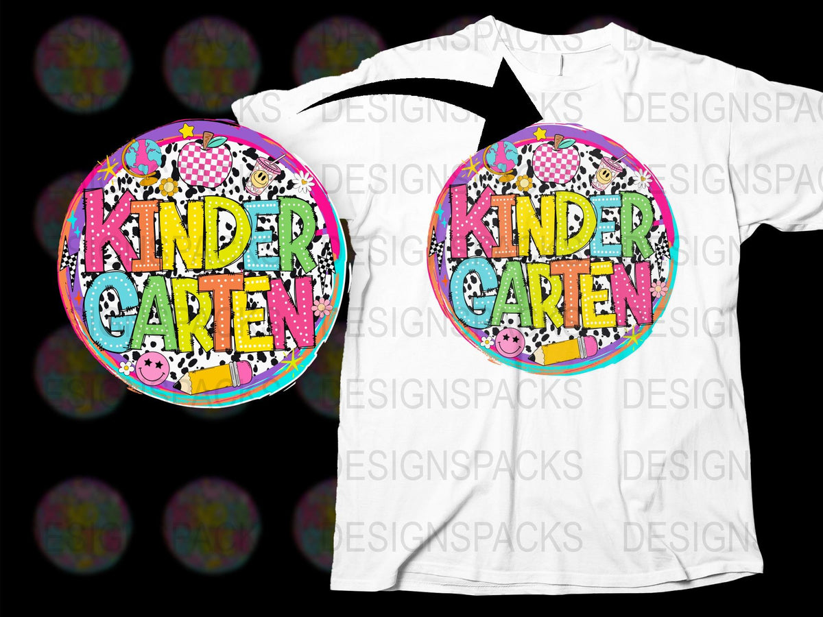 Colorful Kindergarten T-Shirt, Kids Back to School Graphic Tee, Fun Cartoon Design, Unisex Children's Clothing