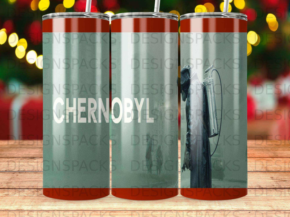 Chernobyl Exclusion Zone image on a tall, narrow tumbler.