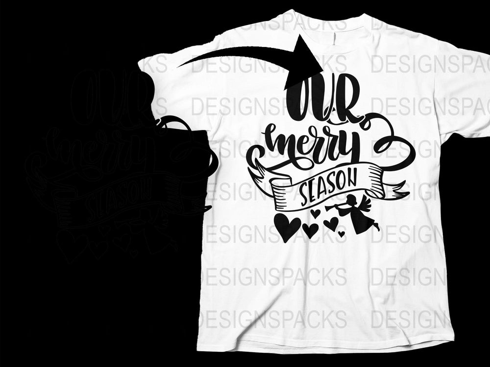Our Merry Season Graphic T-Shirt, Black and White Holiday Tee, Festive Christmas Shirt Design, Casual Winter Apparel