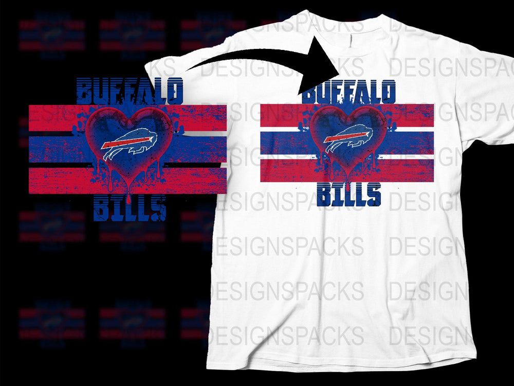 Buffalo Bills T-Shirt, Distressed Flag Heart Logo, NFL Team Fan Gear, Red White Blue, Unisex Sports Apparel