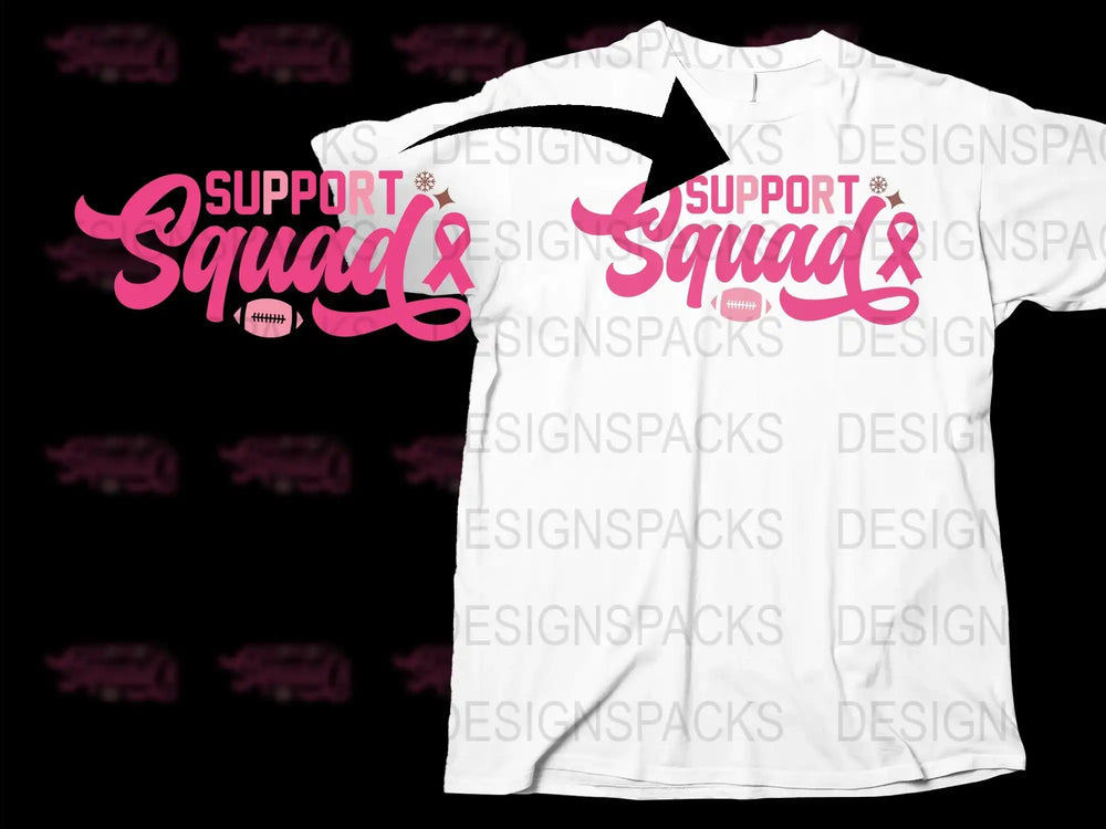 Support Squad Breast Cancer Awareness Pink Ribbon Football T-Shirt, Unisex Fundraiser Tee