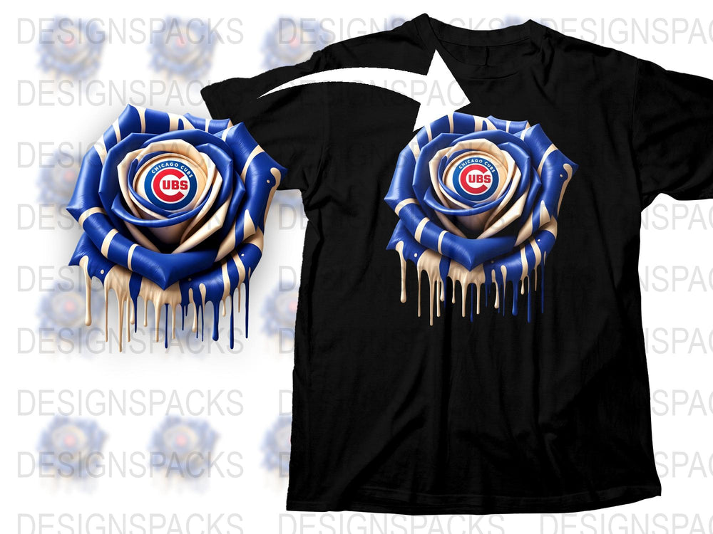 Chicago Cubs Inspired T-Shirt, Blue and White Ribbon Design, Sports Fan Apparel