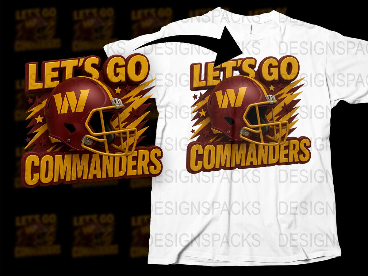 Let's Go Commanders Football T-Shirt, Sports Fan Apparel, Graphic Tee, Helmet Design, Gift for Fans