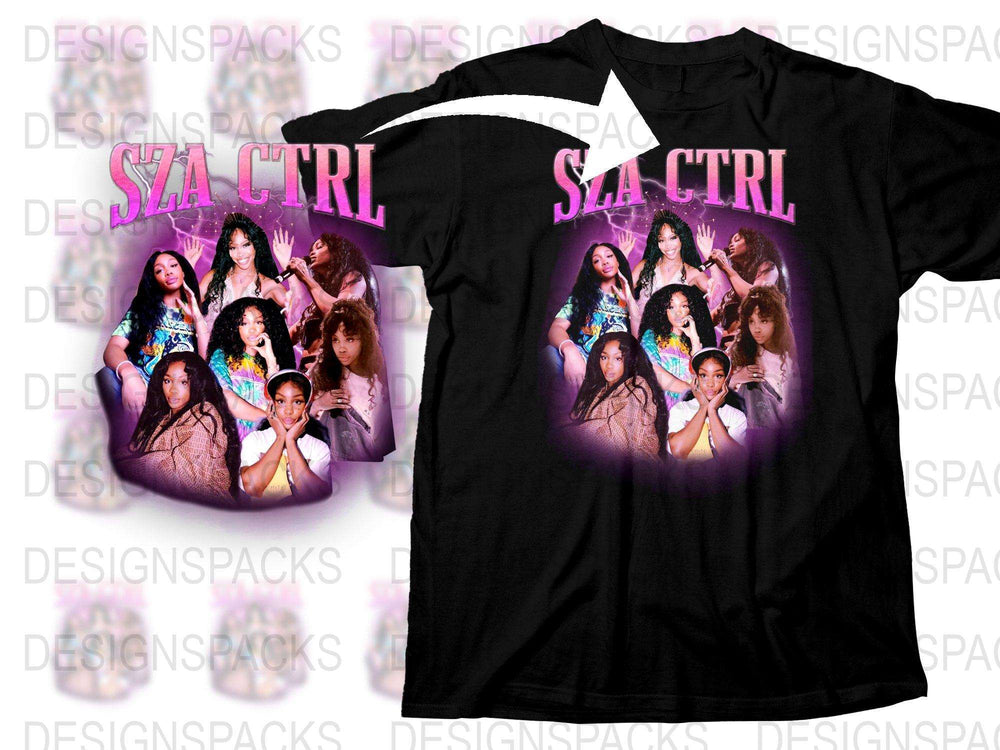 Women's Graphic T-Shirt, SZA CTRL Album Cover Print, Stylish Music Tee, Black Cotton Shirt, Multiple Sizes Available