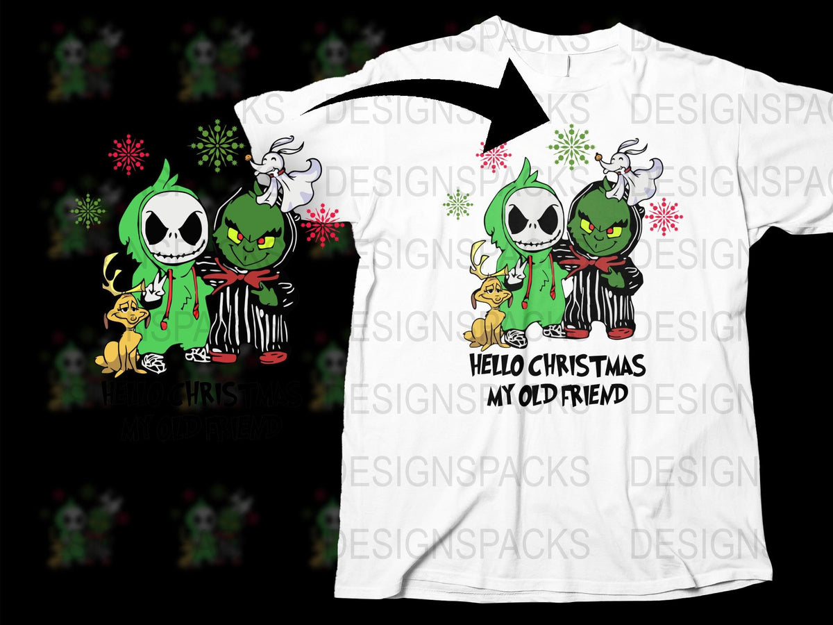 Hello Christmas My Old Friend T-Shirt, Festive Skeleton Graphic Tee, Holiday Apparel, Unique Christmas Gift Idea