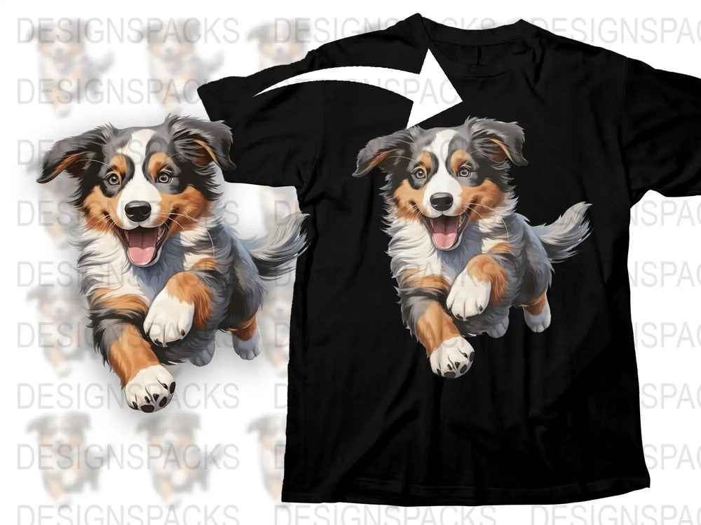 Australian Shepherd T-Shirt, Cute Dog Graphic Tee, Unisex Casual Dog Lover Apparel, Trending Pet Design, Comfortable Black Shirt.