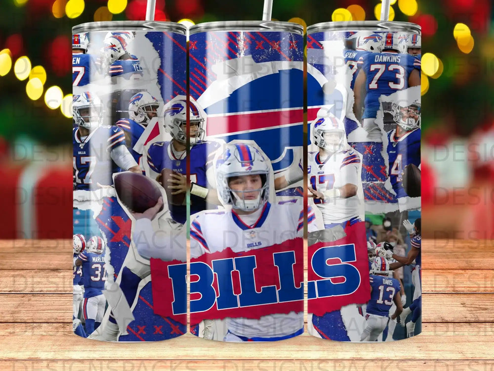 Buffalo Bills collage featuring player Josh Allen and team logo.