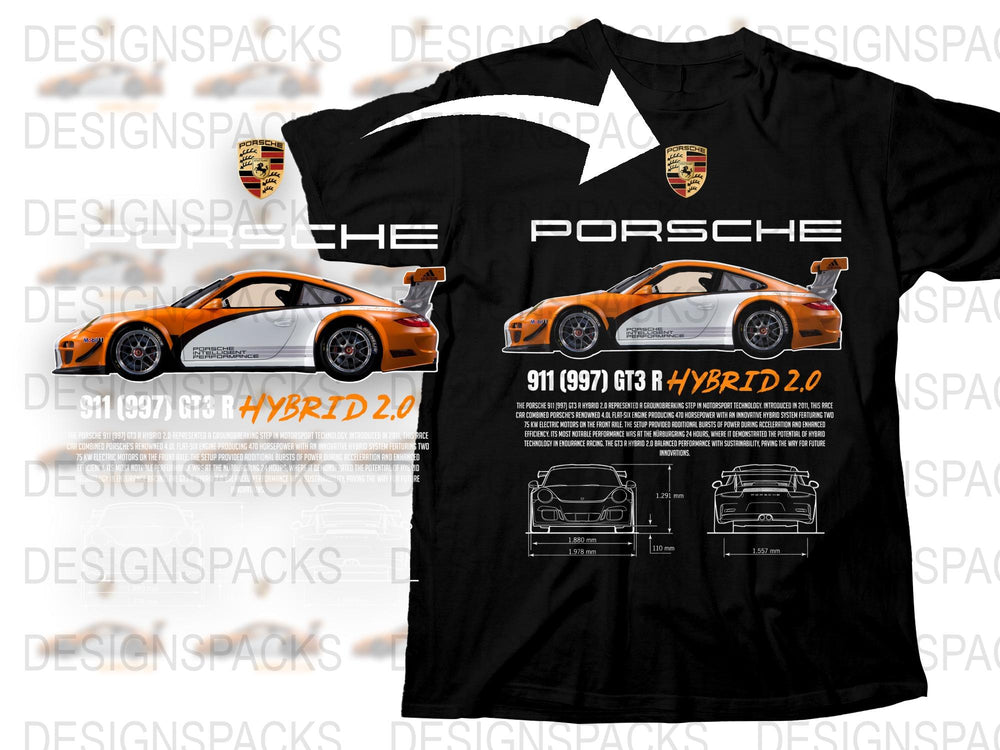 Porsche 911 GT3 Hybrid 2.0 Orange Car T-Shirt, Automotive Enthusiast Tee, Race Car Graphic Shirt, Sports Car Lover Gift Idea