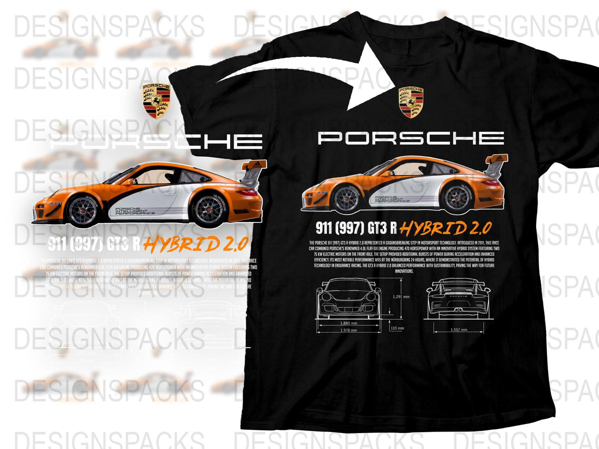 Porsche 911 GT3 Hybrid 2.0 Orange Car T-Shirt, Automotive Enthusiast Tee, Race Car Graphic Shirt, Sports Car Lover Gift Idea