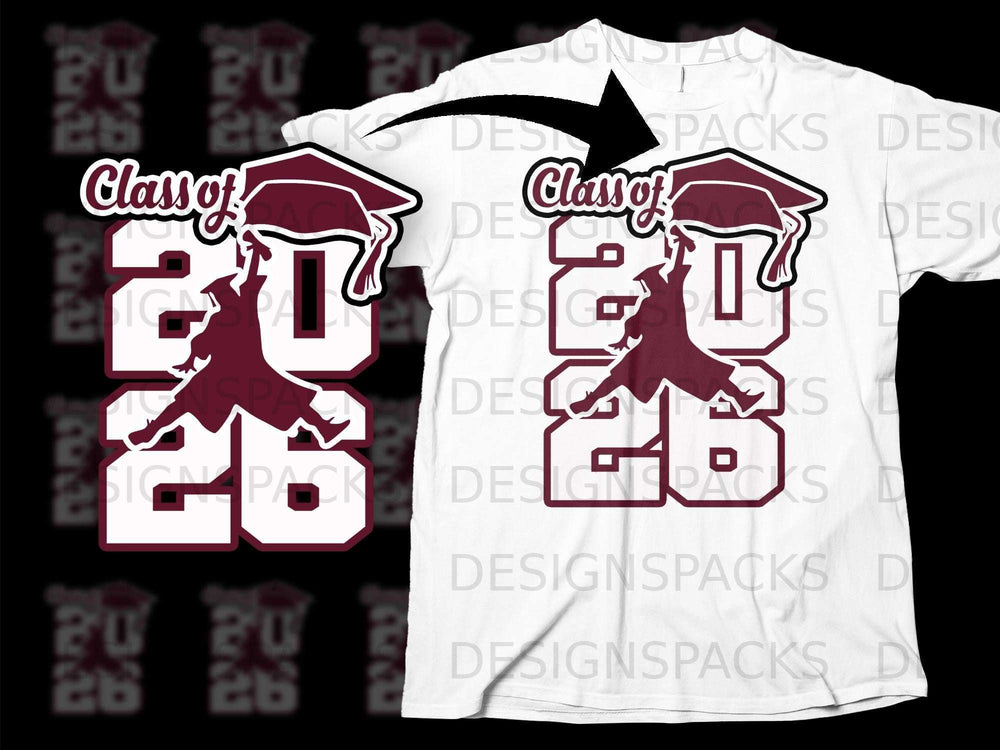 Class of 2026 graduation design on a white t-shirt.
