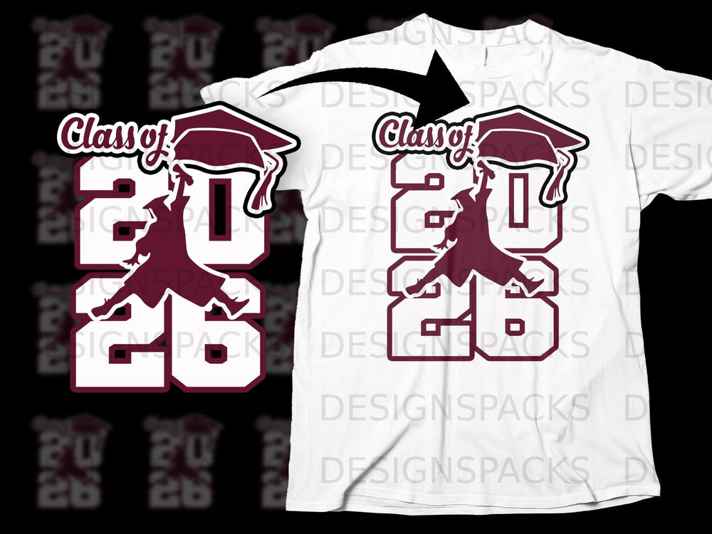 Class of 2026 graduation design on a white t-shirt.