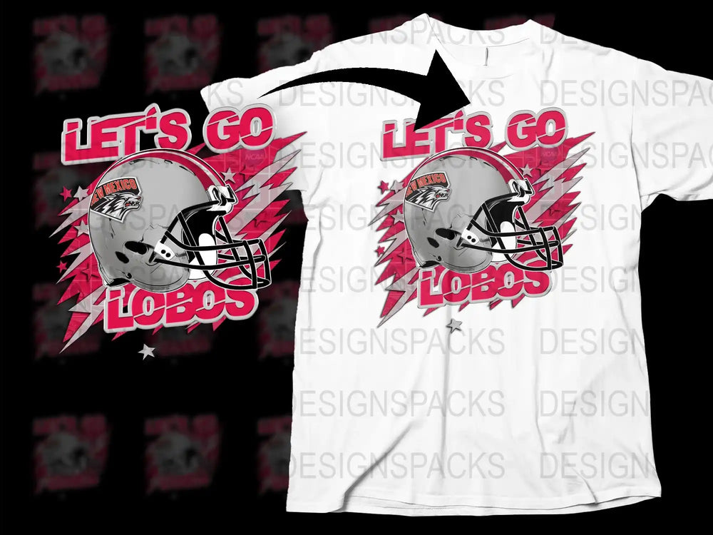 Let's Go Lobos Football Helmet Graphic T-Shirt, White Sporty Tee, Unisex Casual Wear, Gift for Fans