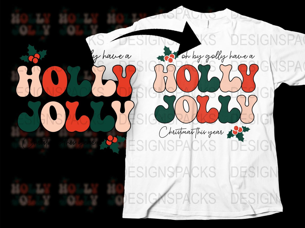 Holly Jolly Christmas T-Shirt, Festive Holiday Tee, Colorful Typography Design, Unisex Gift Idea