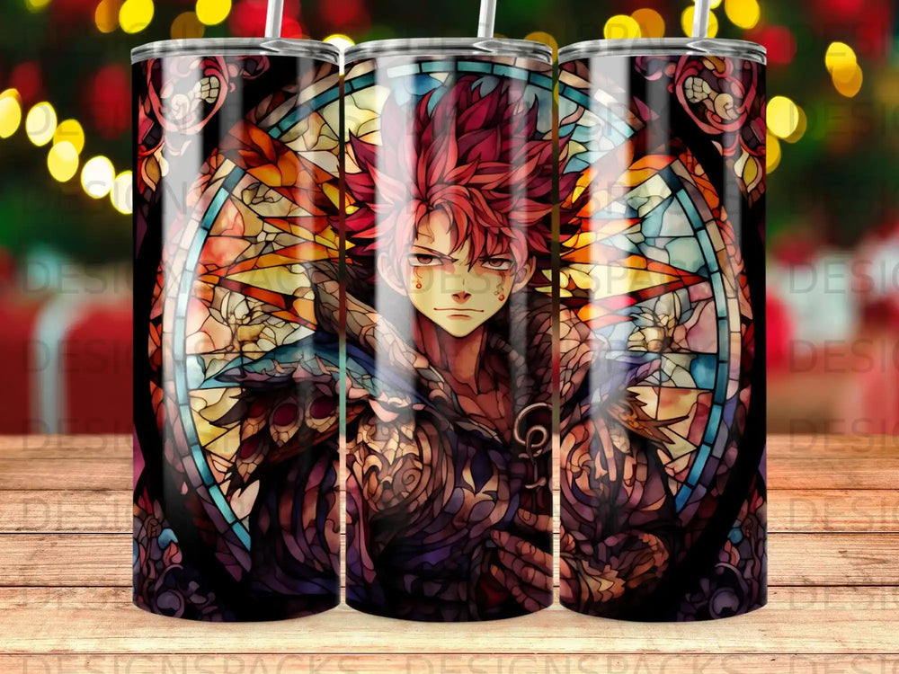 Anime character in stained glass style on a tumbler wrap.