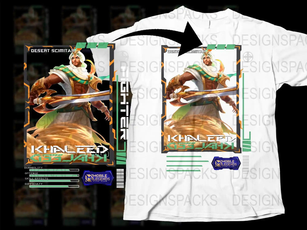Mobile Legends Khaled Desert Scimitar Graphic T-Shirt, Gaming Merch, Unisex White Tee