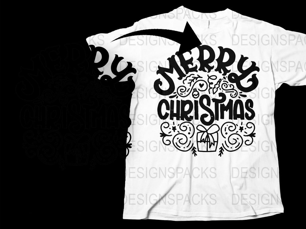 Merry Christmas T-Shirt, Festive Holiday Tee, Black and White Graphic Design, Unisex Adults Fashion
