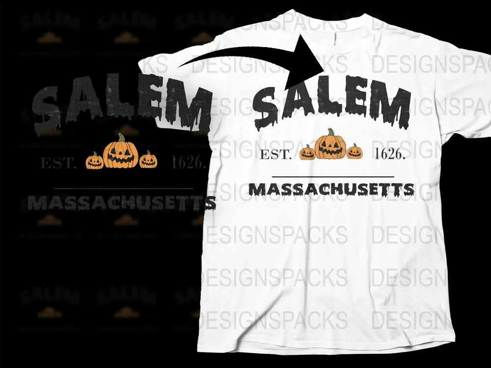 Salem Massachusetts T-Shirt, Halloween Pumpkin Graphic, Est. 1626, Unisex Tee