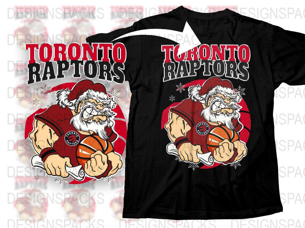 Toronto Raptors Holiday T-Shirt, Santa Mascot Basketball Graphic Tee, Festive Sports Fan Apparel