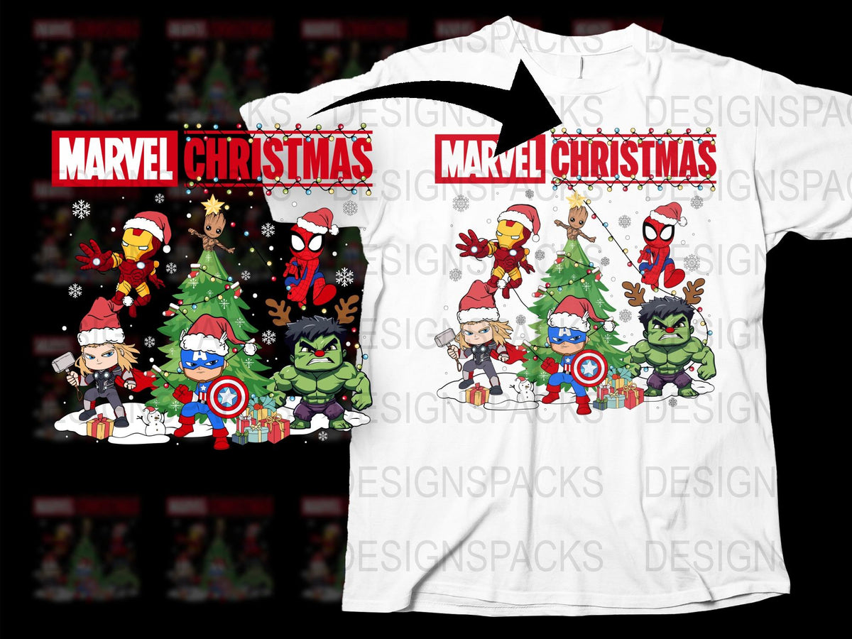 Marvel Christmas T-Shirt, Superhero Holiday Tee, Kids and Adults Festive Top