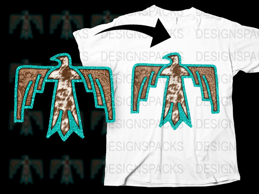 Unique Thunderbird Design T-Shirt, Native American Inspired Graphic Tee, Turquoise and Brown Color, Unisex Fashion