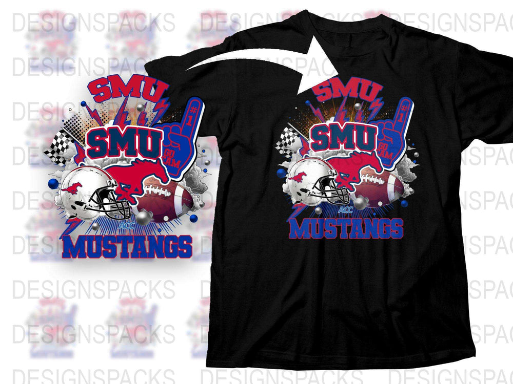 SMU Mustangs Graphic T-Shirt, College Football Team Tee, Sports Fan Apparel, Bold Red and Blue Design