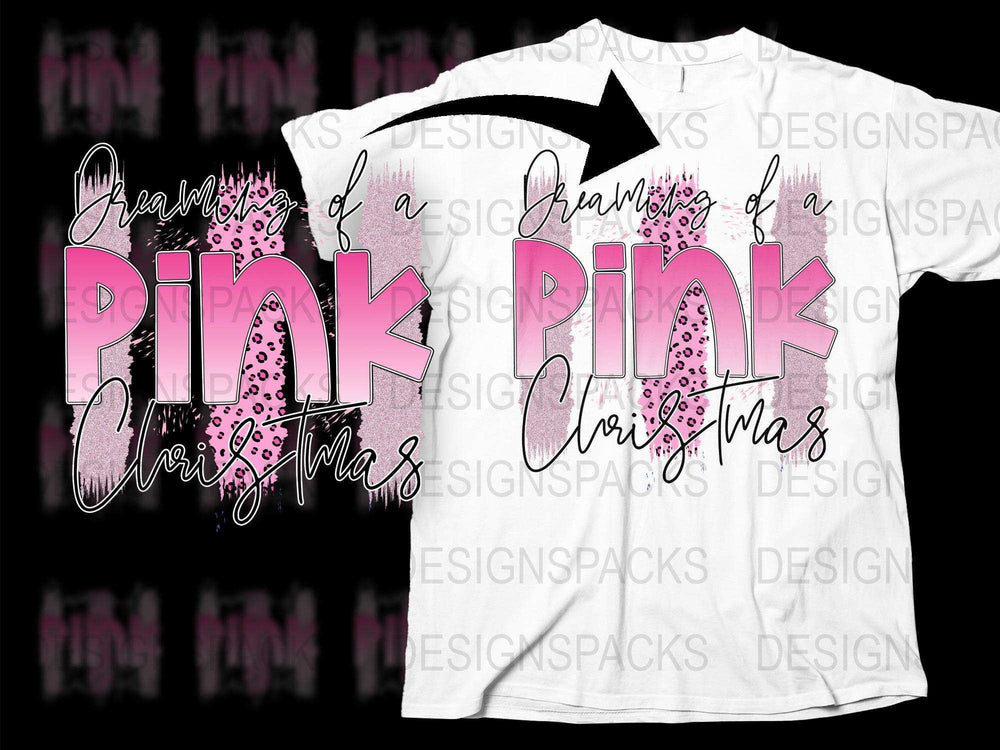 Dreaming of a Pink Christmas T-Shirt, Festive Holiday Tee, Stylish Glitter and Leopard Print Top